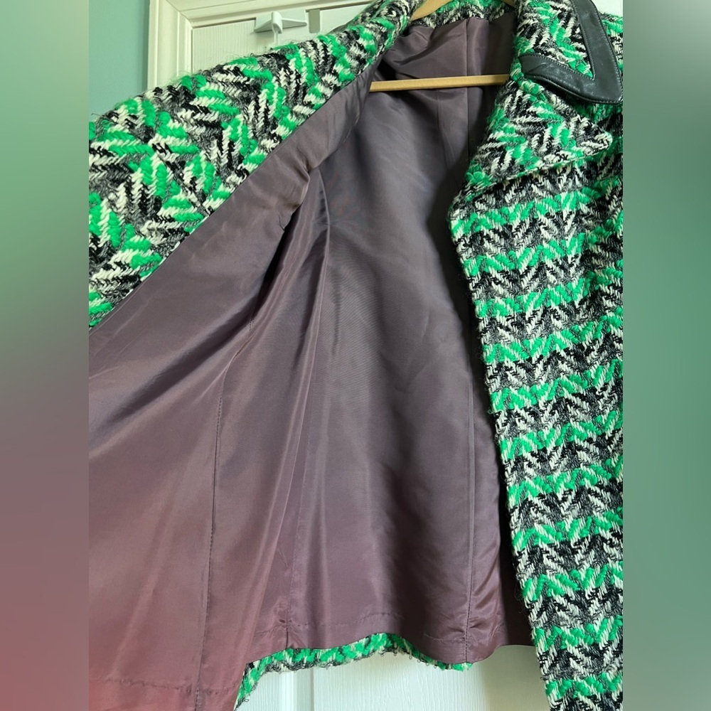 Vintage Leather-trimmed Wool Coat, 1970s - Picture 7 of 11